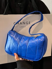 Neon Blue Quilted Detail Hobo Bag - Blue - View 4