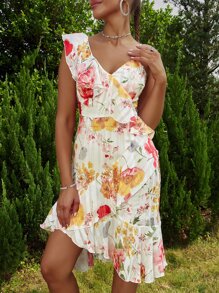 D&M Vestido con estampado floral ribete con fruncido