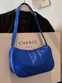 Neon Blue Quilted Detail Hobo Bag - Blue - View 5