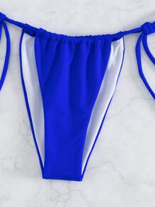 SHEIN Swim Traje de baño de 2 piezas con sujetador de microtriángulo y bottom de tanga unicolor halter - azul real - Ver 5