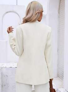 SHEIN BIZwear 素色雙排釦青果領西裝外套 - 白色 - 查看 2