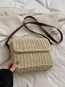 CONTAINEVERY Minimalist Flap Straw Bag - Beige - View 2