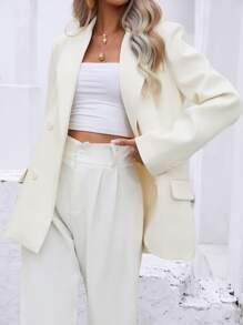 SHEIN BIZwear 素色雙排釦青果領西裝外套 - 白色 - 查看 6