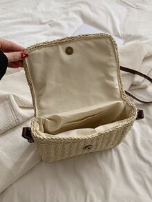 CONTAINEVERY Minimalist Flap Straw Bag - Beige - View 3