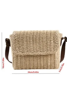 CONTAINEVERY Minimalist Flap Straw Bag - Beige - View 4