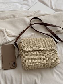 CONTAINEVERY Minimalist Flap Straw Bag - Beige - View 5