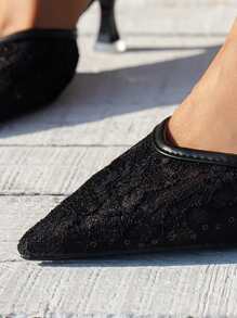 Mujer Tacones mules panel con encaje de malla de punta tacón pirámide de moda negro - Negro - Ver 3