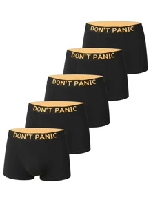 Men 5pcs Letter Tape Waist Boxer Brief - Black - View 1