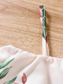 Chicas Mono con estampado floral de cuello asimétrico ribete con fruncido con cinturón - Blanco - Ver 5