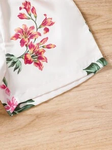 Chicas Mono con estampado floral de cuello asimétrico ribete con fruncido con cinturón - Blanco - Ver 6