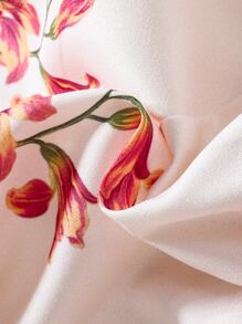 Chicas Mono con estampado floral de cuello asimétrico ribete con fruncido con cinturón - Blanco - Ver 7