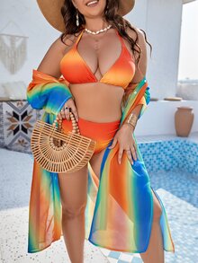 大碼漸層前紐扣和服罩衫 - 彩色 - 查看 2