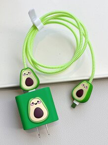 5入組酪梨裝飾TPR聚氨酯數據線保護頭套裝 - 綠色 - 查看 2