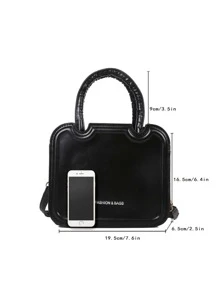 Bolsa cuadrada con estampado de letra doble asa - Negro - Ver 3