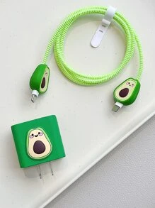 5入組酪梨裝飾TPR聚氨酯數據線保護頭套裝 - 綠色 - 查看 5