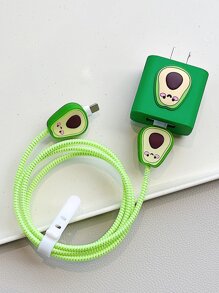 5入組酪梨裝飾TPR聚氨酯數據線保護頭套裝 - 綠色 - 查看 6