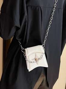 Mini Flap Novelty Bag Metal & Chain Decor - White - View 7