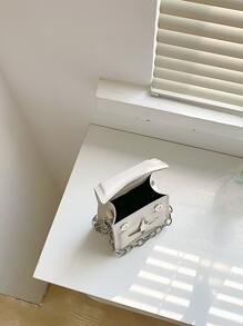 Mini Flap Novelty Bag Metal & Chain Decor - White - View 6