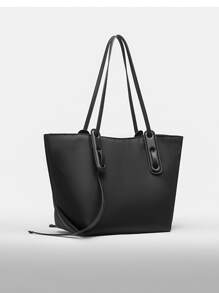 Minimalist Shoulder Tote Bag - Black - View 1