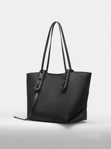 Minimalist Shoulder Tote Bag - Black - View 2