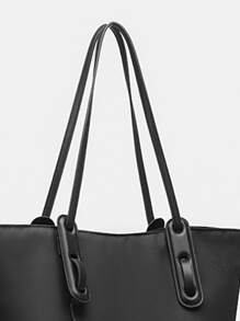 Minimalist Shoulder Tote Bag - Black - View 3
