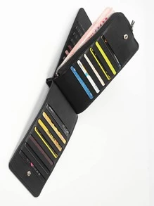 PU皮革極簡錢包卡包皮夾帶錢和卡卡槽,多功能和適用於生日,朋友,媽媽禮品,日常使用,男士,女士和學生 - 黑色 - 查看 2