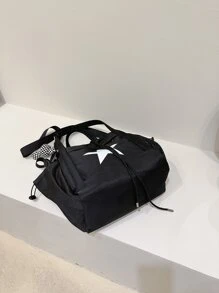 星星圖案托特包抽繩設計包飾裝飾適用於日常沙灘包購物袋可重複使用包行李袋,書包適合旅行,大學,學校 - 黑色 - 查看 4