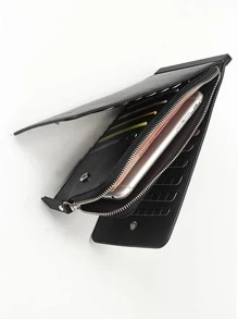 PU皮革極簡錢包卡包皮夾帶錢和卡卡槽,多功能和適用於生日,朋友,媽媽禮品,日常使用,男士,女士和學生 - 黑色 - 查看 3