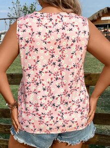 SHEIN Clasi Áo hai dây Plus Size viền lá sen Hoa Tất cả trên in Boho - Hồng - Xem 3