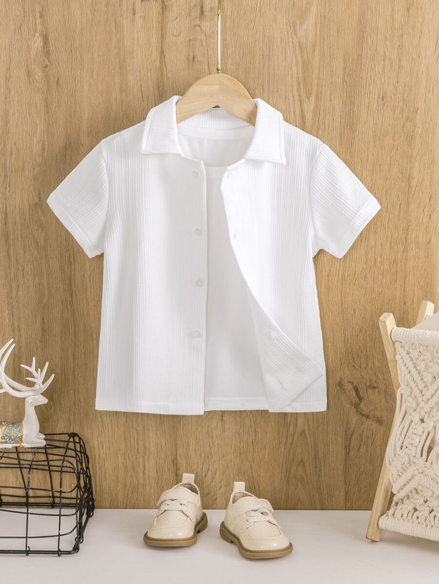 Toddler Boys Solid Button Front Shirt Without Tee - White - View 1