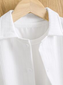 Toddler Boys Solid Button Front Shirt Without Tee - White - View 4