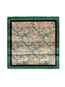 佩斯利印花方巾 - 綠色 - 查看 2