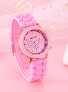 1入組極簡風格石英表和1入組愛心裝飾手環 - 粉色 - 查看 2