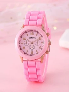 1入組極簡風格石英表和1入組愛心裝飾手環 - 粉色 - 查看 3
