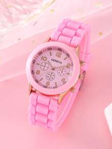 1入組極簡風格石英表和1入組愛心裝飾手環 - 粉色 - 查看 4