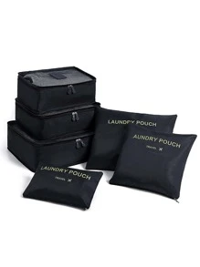 6pcs Portable Travel Storage Bag, Black Polyester Multifunction Wash Bag For Travel,Boho Vibes - Black - View 2