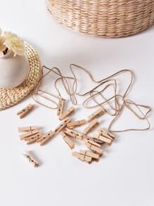 20pcs Wooden Clip & Hemp Rope Set, Photo Hanging Clip For Home Decor - Camel - View 1