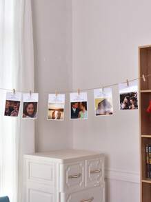 20pcs Wooden Clip & Hemp Rope Set, Photo Hanging Clip For Home Decor - Camel - View 2