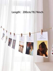 20pcs Wooden Clip & Hemp Rope Set, Photo Hanging Clip For Home Decor - Camel - View 3
