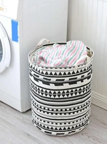 1pc Fabric Storage Basket, Waterproof Lining, For Clothes And Toys - Black and White - View 1
