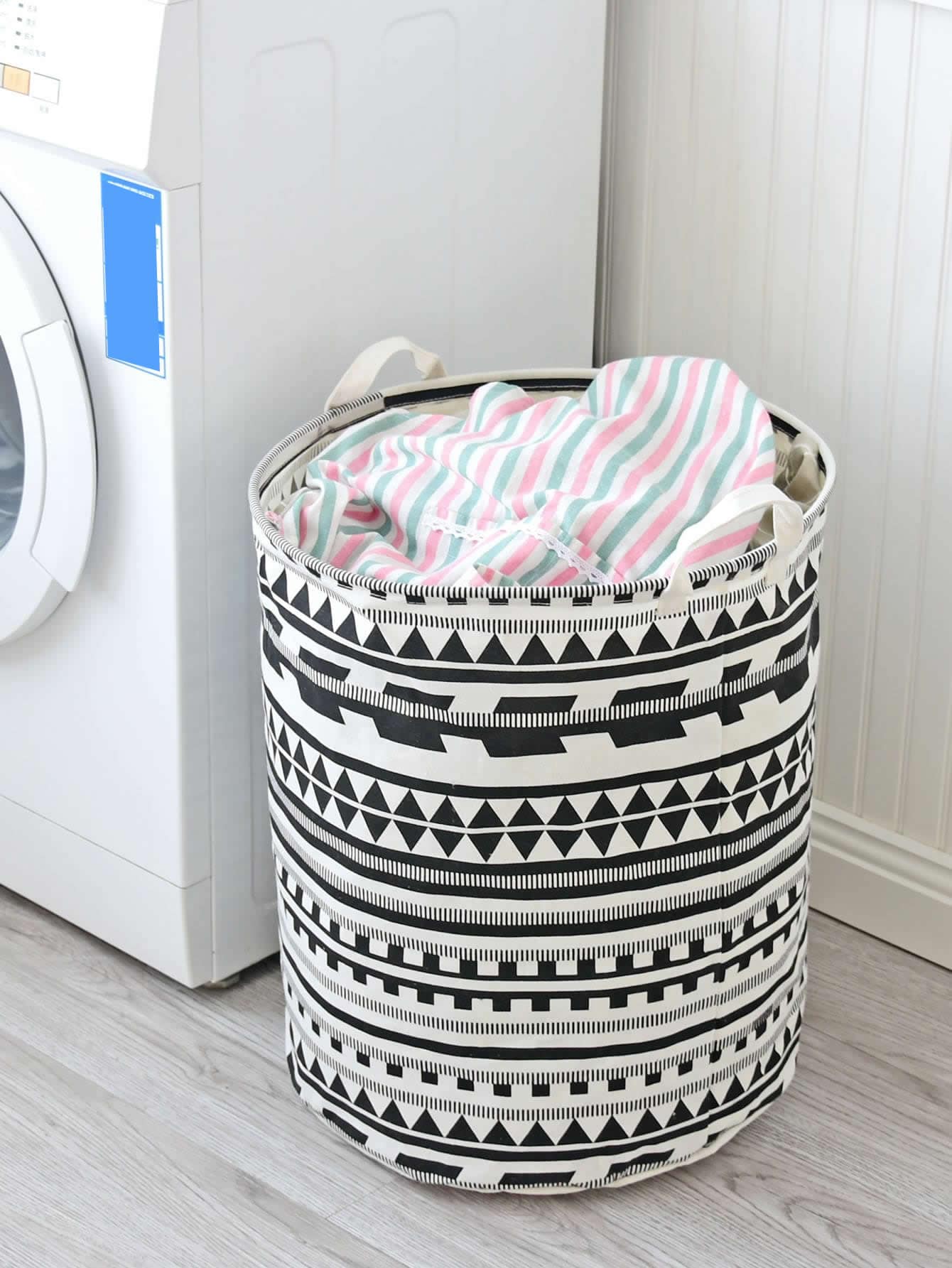 1pc Fabric Storage Basket, Waterproof Lining, For Clothes And Toys - Black and White - View 1