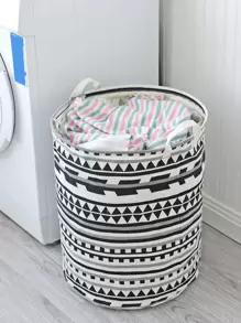 1pc Fabric Storage Basket, Waterproof Lining, For Clothes And Toys - Black and White - View 2