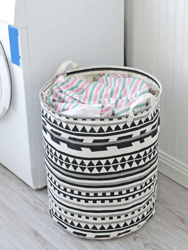 Geometric Pattern Storage Basket, Cloth Laundry Basket For Bathroom
