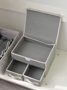 1 pieza Caja de almacenamiento de ropa interior de doble capa, decoración de habitación, decoración del hogar, decoración de otoño, decoración de dormitorio - Gris - Ver 2