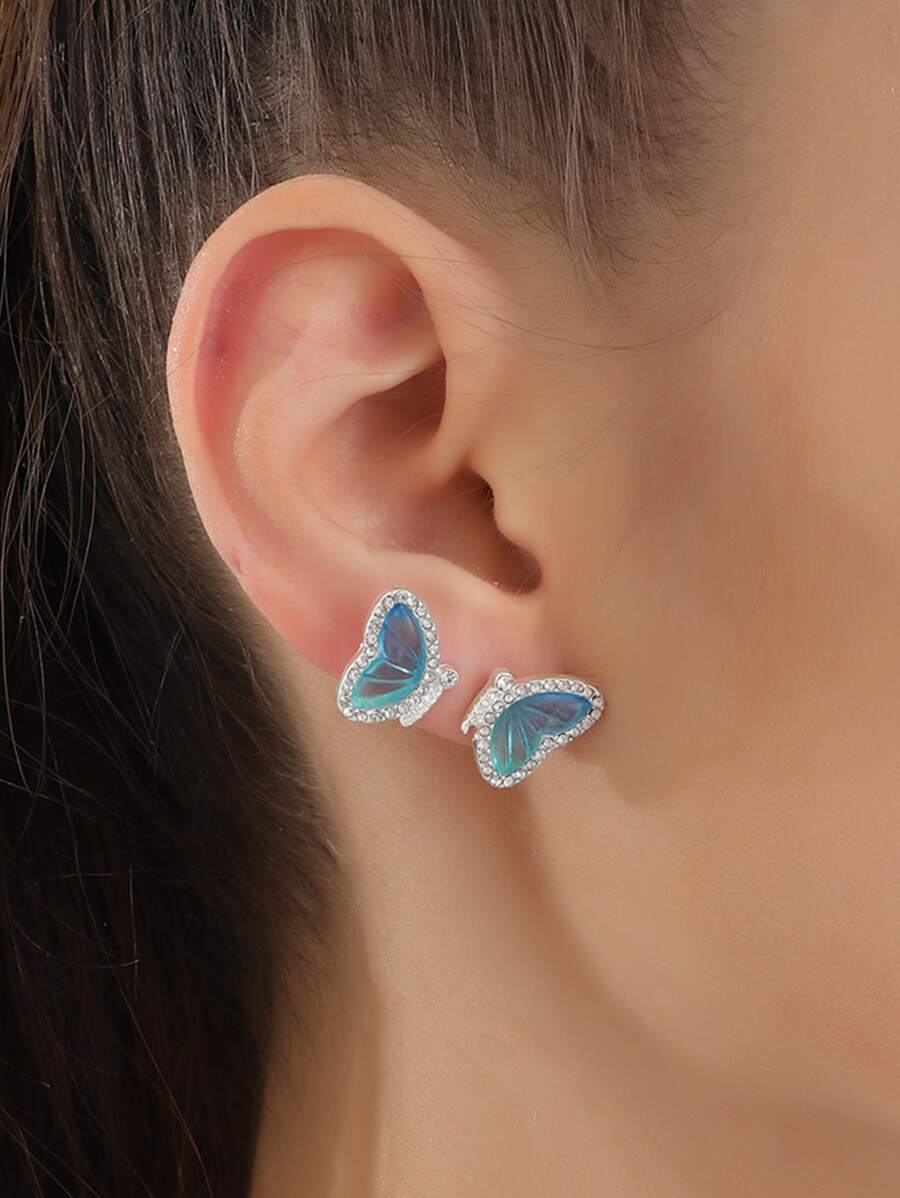 Butterfly Decor Stud örhängen - Blå - Visa 1