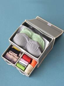 1 pieza Caja de almacenamiento de ropa interior de doble capa, decoración de habitación, decoración del hogar, decoración de otoño, decoración de dormitorio - Gris - Ver 3