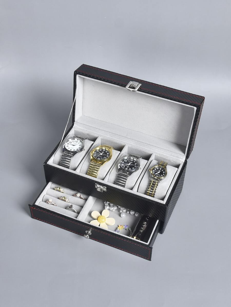 Hộp lưu trữ đồ trang sức hai lớp 1pc - màu đen - Xem 1