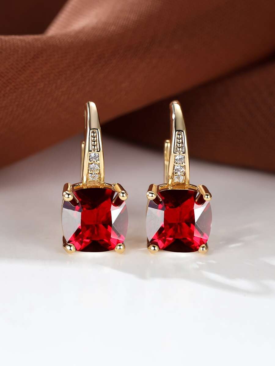 Square Gemstone Decor Hoop Earrings