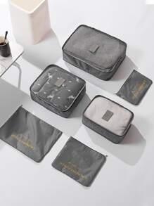 6 件旅行行李整理袋套装，标语图案旅行收纳袋，波西米亚风