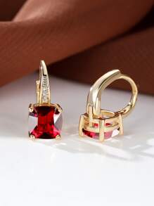 Square Gemstone Decor Hoop Earrings
